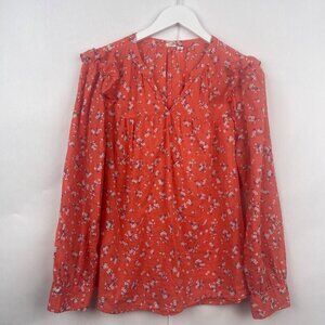 Gap Coral Floral Peasant Popover V Neck Long Sleeve Blouse Size Medium